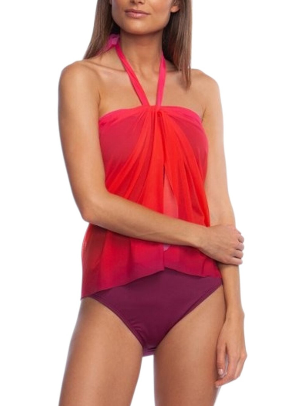 Ralph Lauren Polo Coral Wine Pink Ombre Flyaway Swimsuit One Piece Size 8 Medium